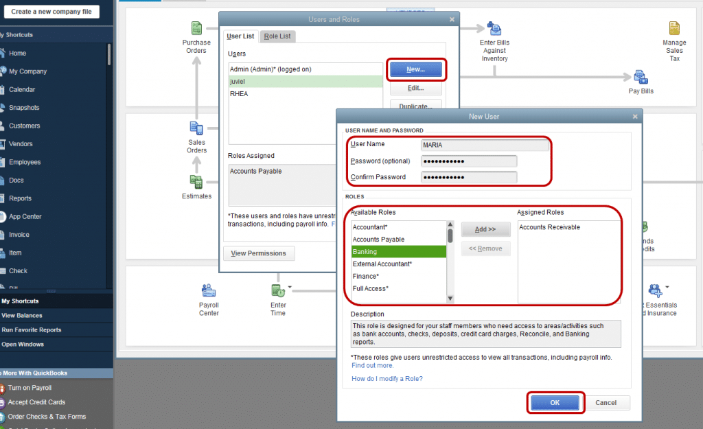 Create a username for a new user - Unexpected error 5 in QuickBooks 