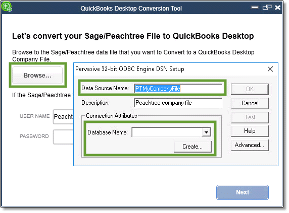 Choose the Sage company file in QuickBooks Conversion Tool