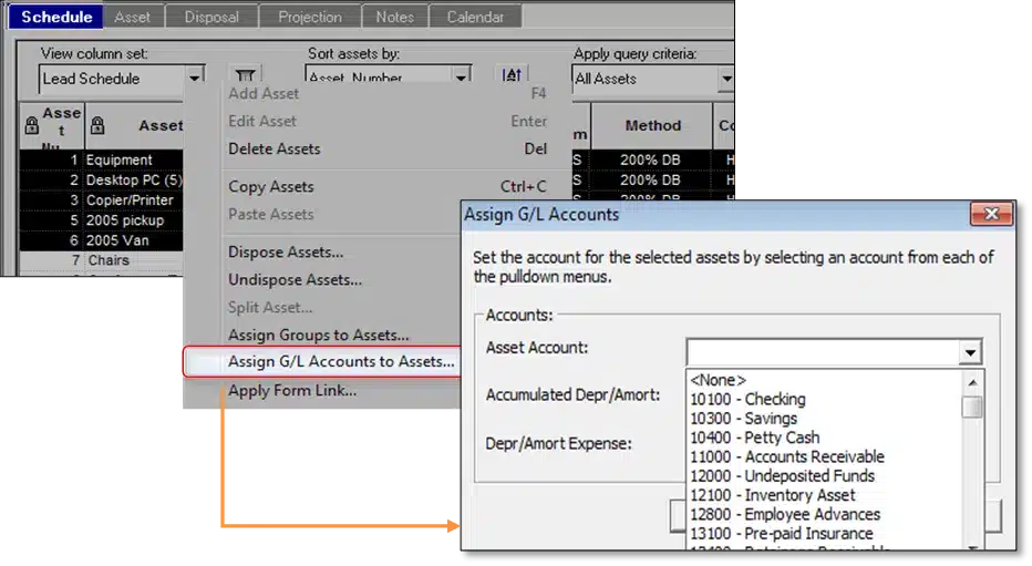 Assign an account to multiple assets - Fixed asset manager