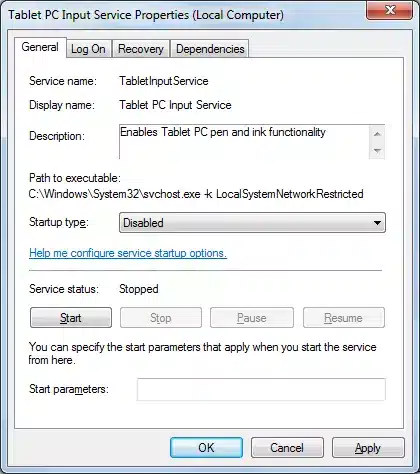 Disable the input services for windows