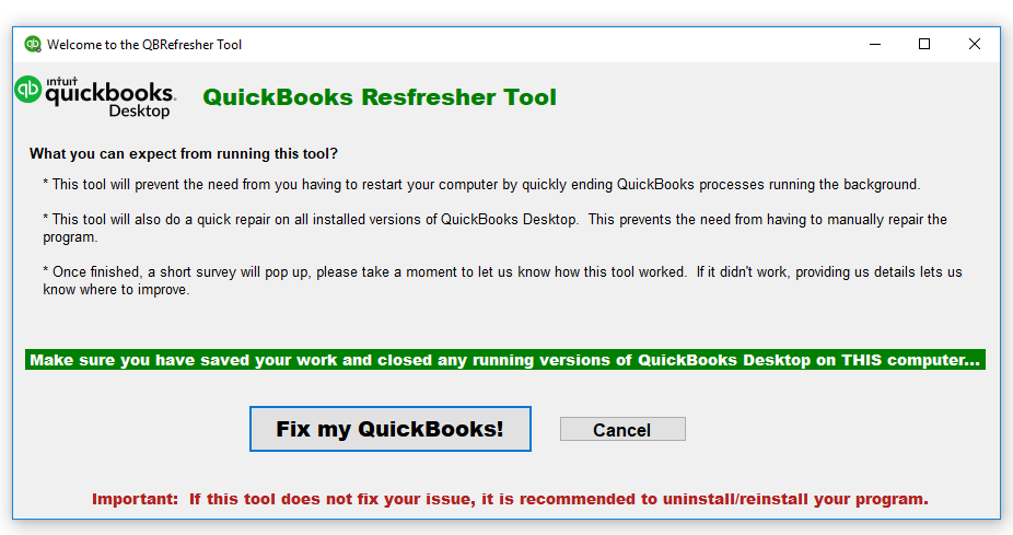 using QuickBooks Refresher tool