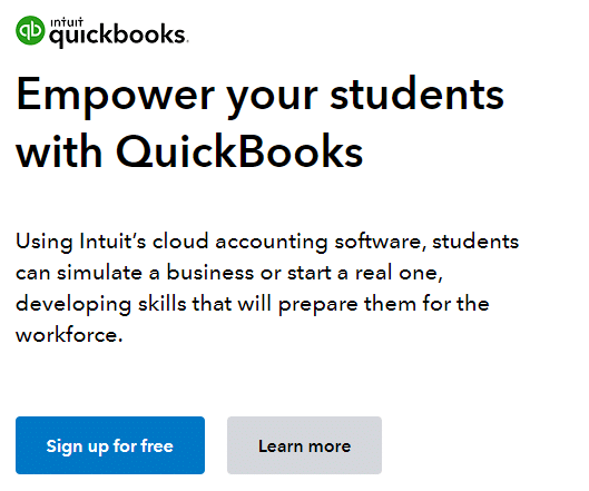Signing up for QuickBooks Students discount
