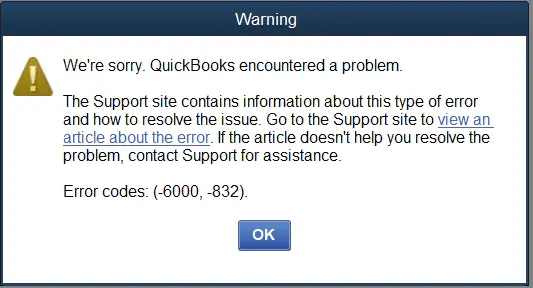 QuickBooks error code 6000 832