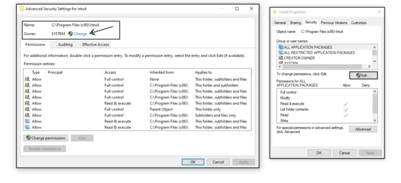 Add windows permissions to QuickBooks installation folders - Error code 15240