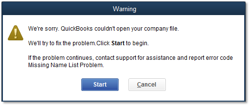 QuickBooks Missing name list problem