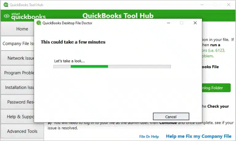 QuickBooks file doctor in Tool Hub 