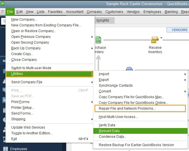 Repair file and network problems 