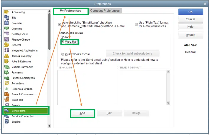 Add webmail - QuickBooks crashes when sending emails