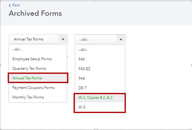 Archived forms and filings - Print W-3 forms in QuickBooks