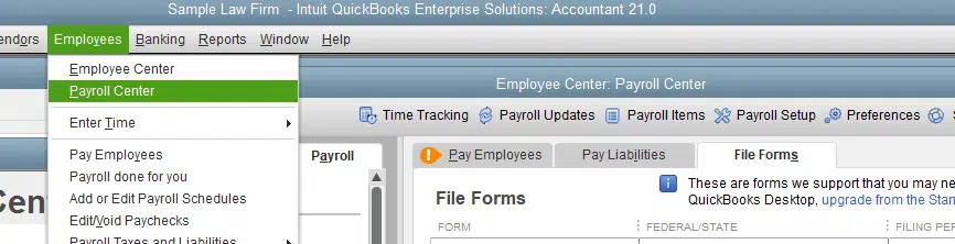 Payroll center in QuickBooks