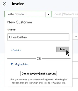 Select customer for creating an invoice in QuickBooks online