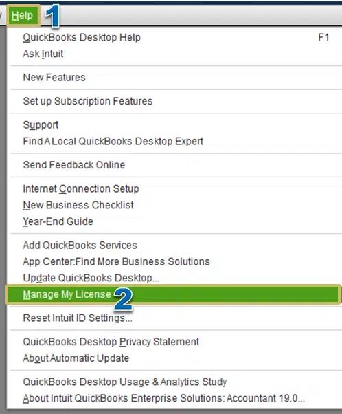 Manage my license - Add user license in QUickBooks