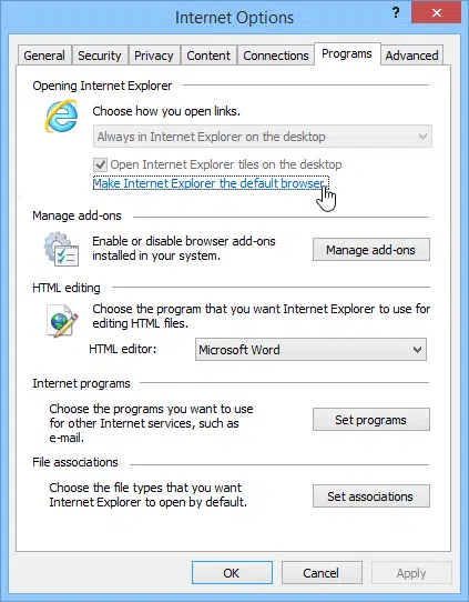 Default browser as Internet Explorer 