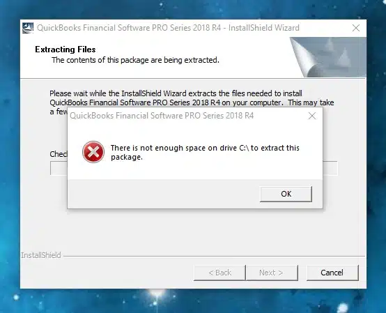 Not Enough Space on Drive C QuickBooks