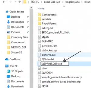 Rename qbprint.qbp file