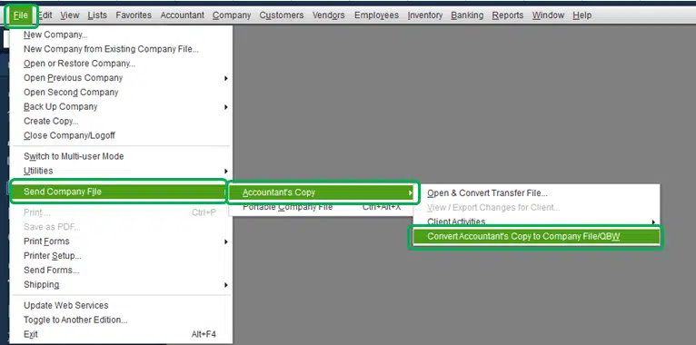 Convert an Accountant’s Copy to a Regular Company File