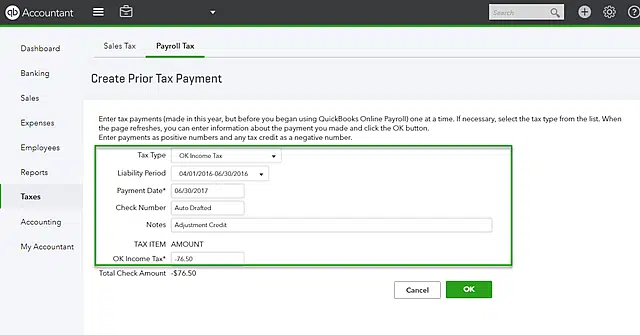Current year and liability period option - payroll liabilities in QuickBooks 
