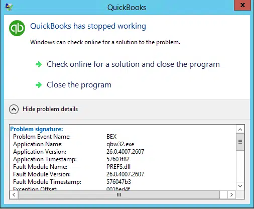 QuickBooks BEX error