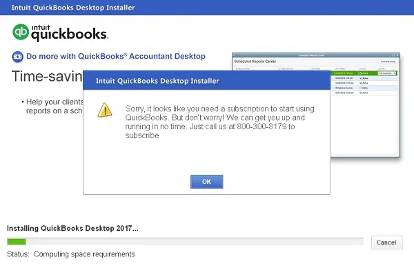 QuickBooks subscription has lapsed error
