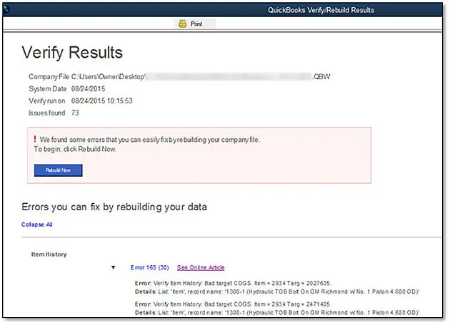 Verify Results - quickbooks update unable to add item to list