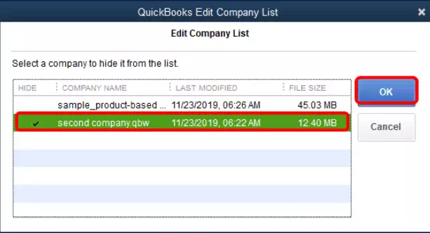 QuickBooks edit company list