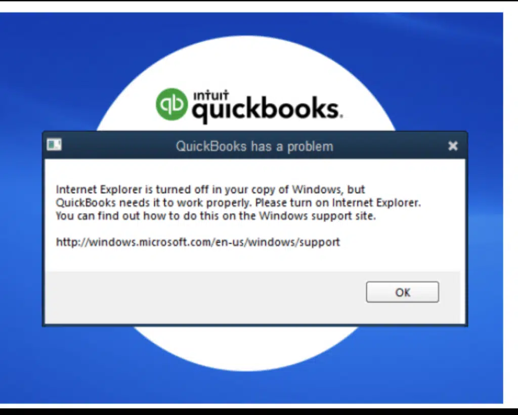 QuickBooks internet explorer is turned off