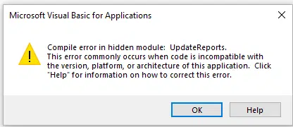 compile error in hidden module quickbooks