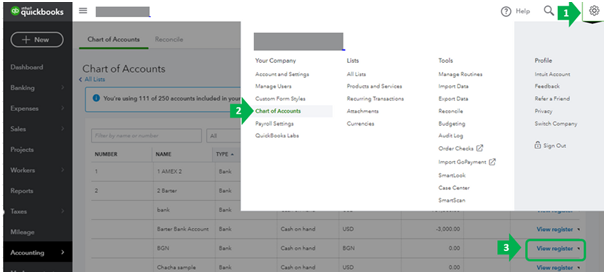 Chart of accounts- Delete a journal entry in QuickBooks