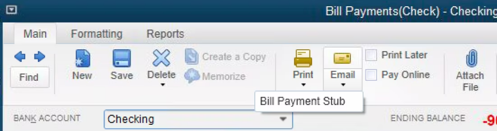 Email bill payment stubs