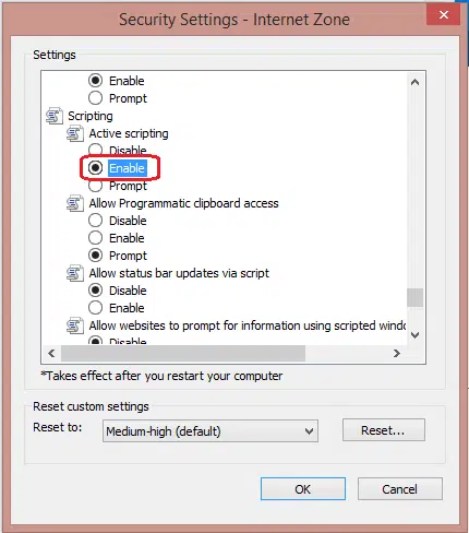Internet explorer settings - QuickBooks 502 bad gateway error