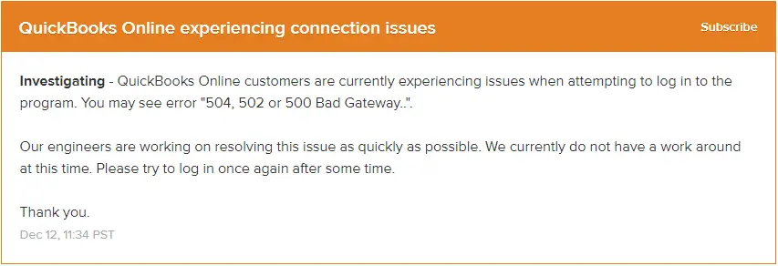 QuickBooks 502 bad gateway error